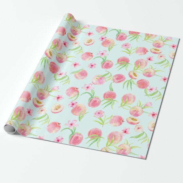 Presente Papel de envolvimento do pêssego e da flor da (Desenrolado)