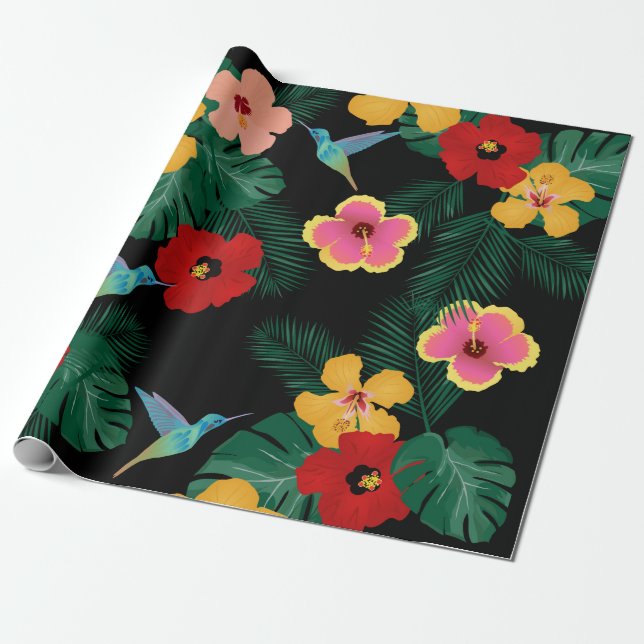Presente Papel de envolvimento dos colibris e das flores (Desenrolado)
