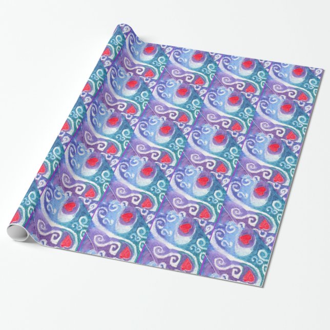 Presente Papel de envolvimento dos corações e dos (Desenrolado)