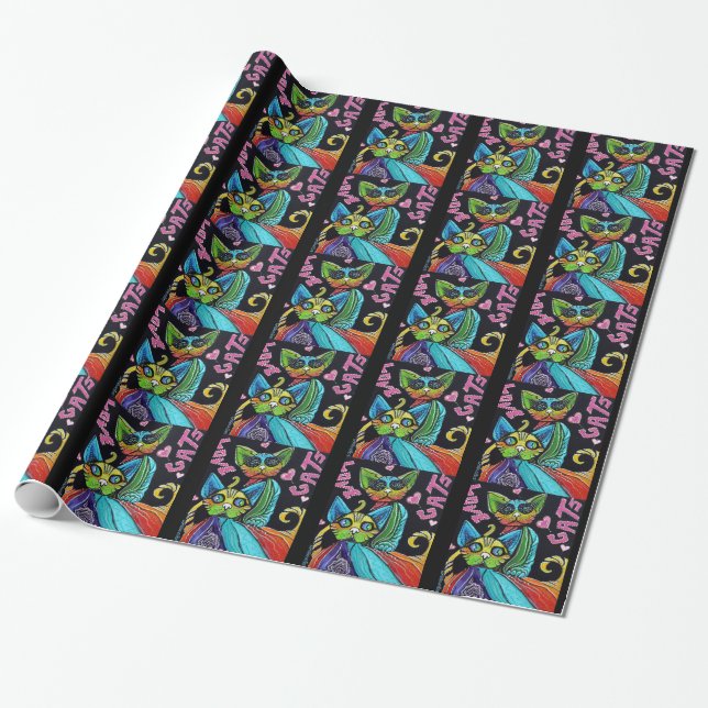 Presente Papel de envolvimento dos gatos do amor (Desenrolado)