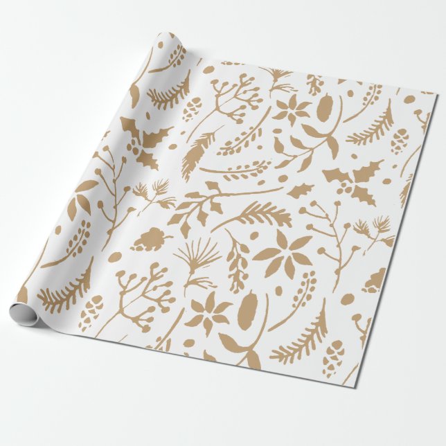 Presente Papel de envolvimento floral Dourado (Desenrolado)