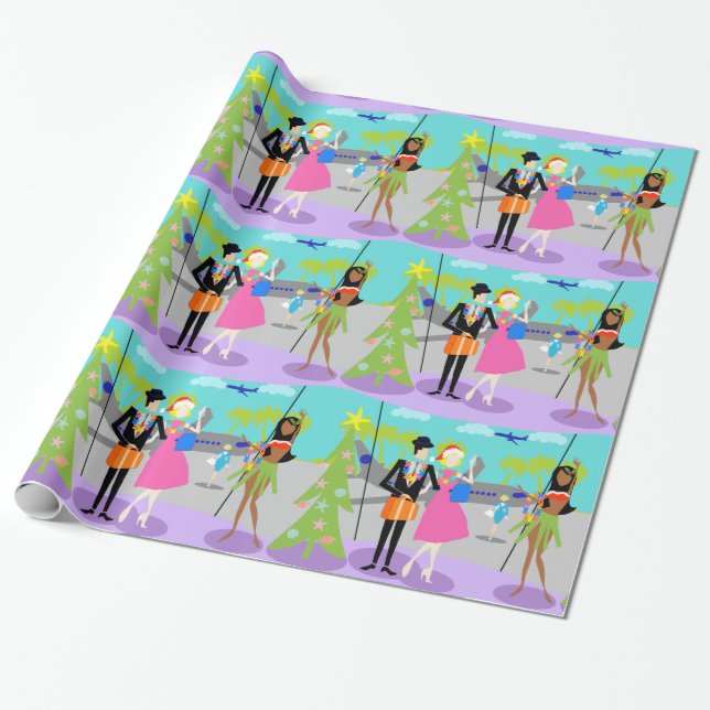 Presente Papel de envolvimento havaiano retro do Natal (Desenrolado)
