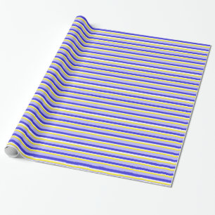 Presente Papel de envolvimento listrado azul, amarelo, e