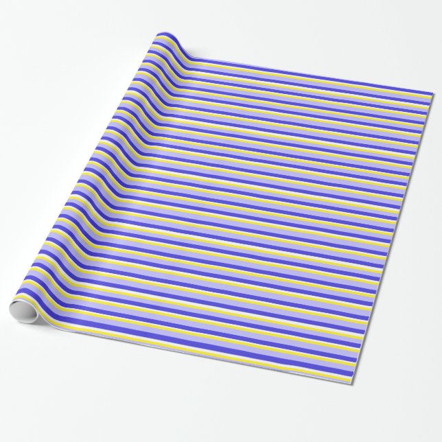 Presente Papel de envolvimento listrado azul, amarelo, e (Desenrolado)