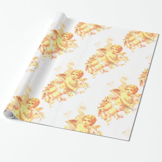 Presente Papel de envolvimento lustroso, 30" x 6' ANJO (Desenrolado)