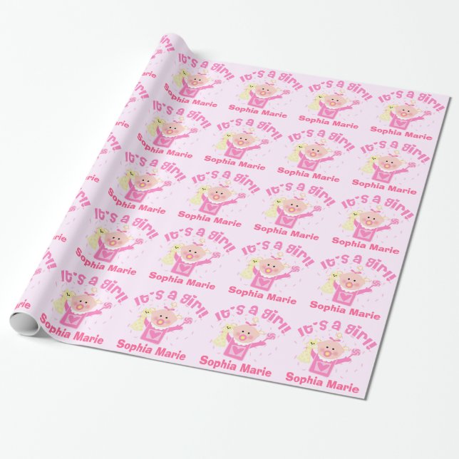 Presente Papel de envolvimento lustroso do bebé novo feito (Desenrolado)