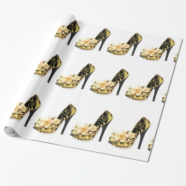 Presente Papel de envolvimento lustroso dos calçados à (Desenrolado)