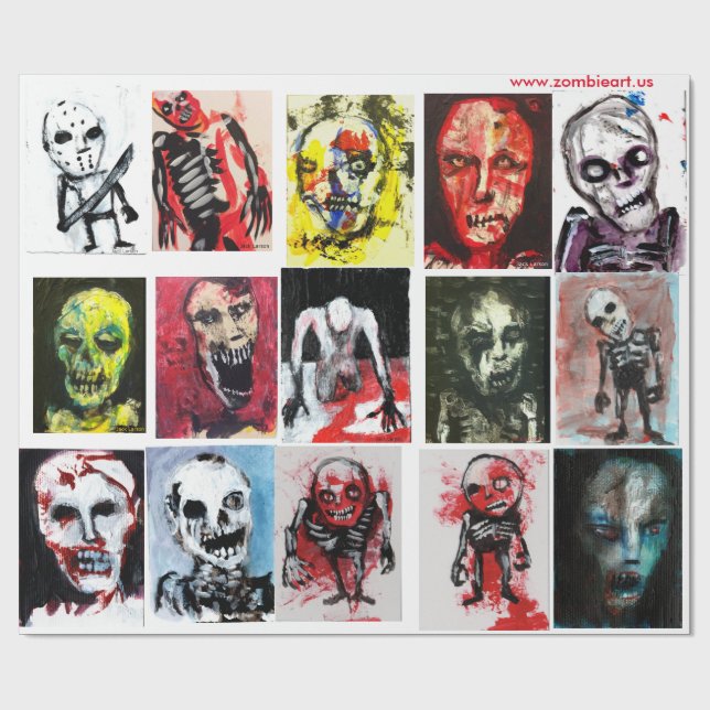 Presente Papel de envolvimento Matte da arte do zombi, 30" (Aberto)