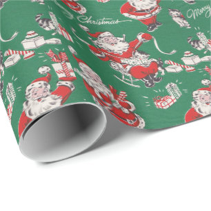 Presente Papel de envolvimento retro Papai Noel do Natal do