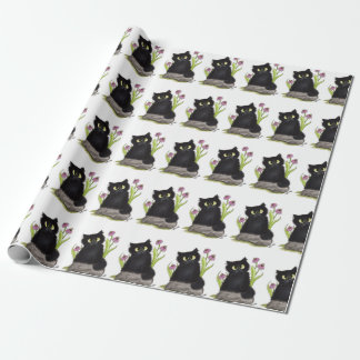 Presente Papel de envolvimento roxo das flores do gato
