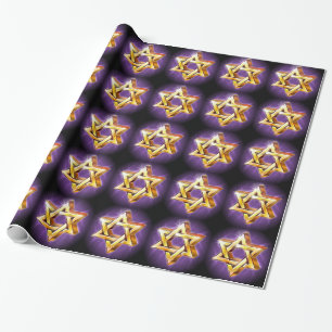 Presente Papel de envolvimento roxo e preto da estrela de