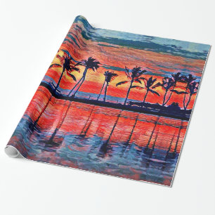 Presente Papel de envolvimento tropical do por do sol