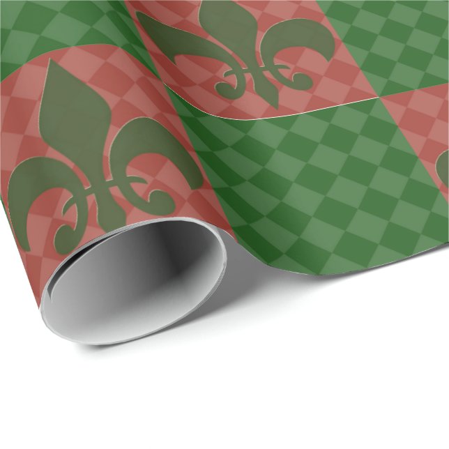 Presente Papel de envolvimento verde e vermelho da flor de (Ponta do rolo)