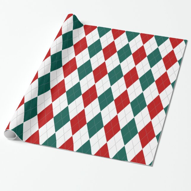 Presente Papel de envolvimento verde vermelho de Argyle do (Desenrolado)