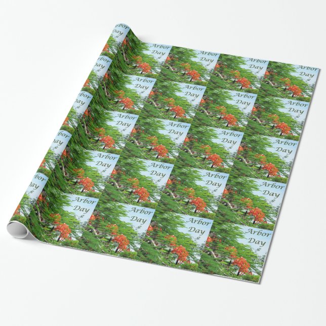 Presente Papel de envolvimento vermelho da árvore de chama (Desenrolado)