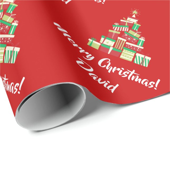Presente Papel de envolvimento vermelho da árvore do Feliz (Ponta do rolo)
