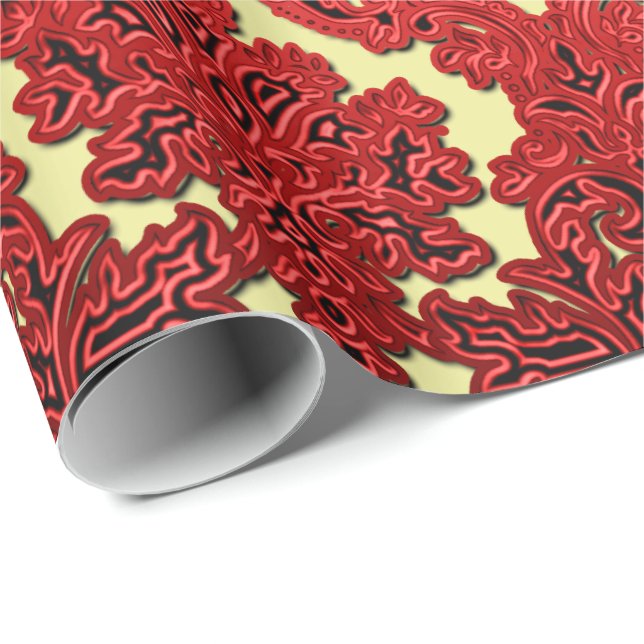 Presente Papel de envolvimento vermelho escuro e Dourado do (Ponta do rolo)