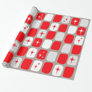 Presente Papel de envolvimento vermelho retro de Starbursts