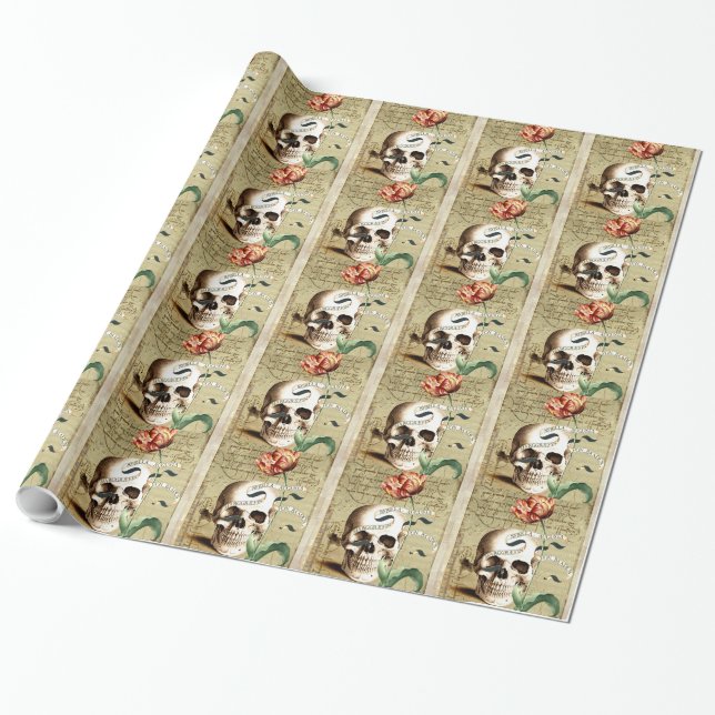 Presente Papel de Escrevendo Floral de Caveira Steampunk (Desenrolado)