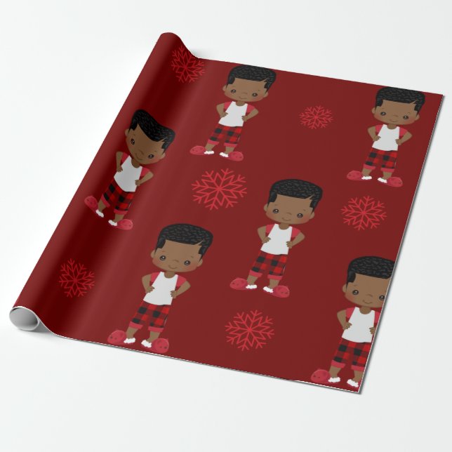 Presente Papel de escuta de natal do African American Boy (Desenrolado)