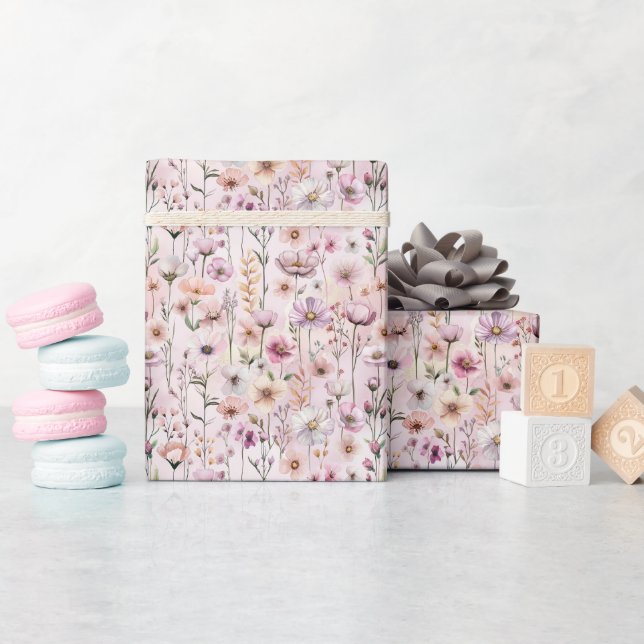 Presente Papel de estuque de flores silvestres rosadas - El (Chá de bebê)
