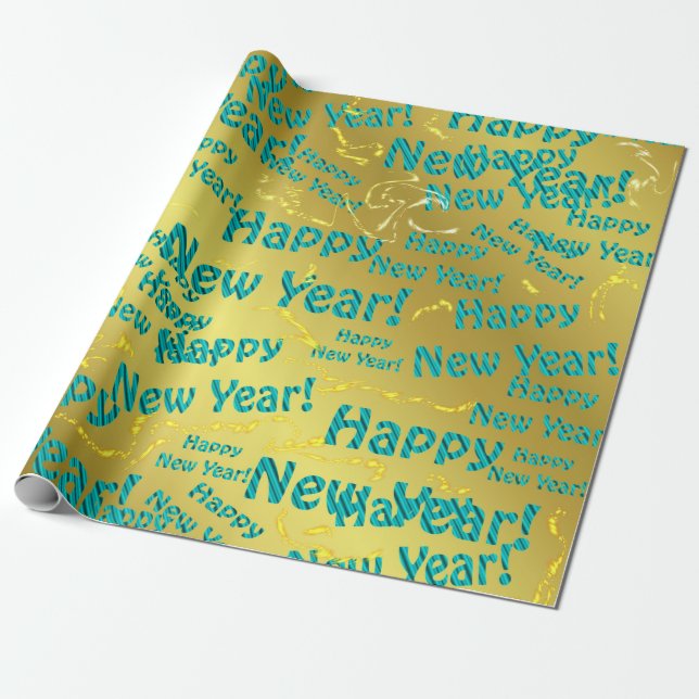 Presente papel de feliz ano novo azul (Desenrolado)