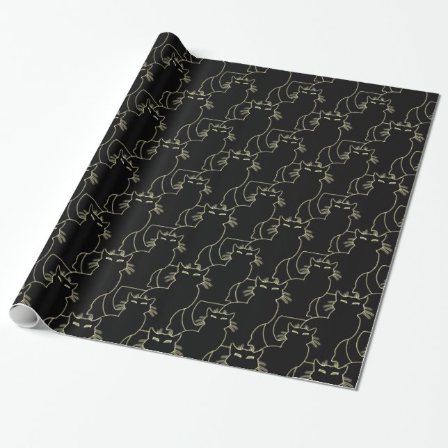 Presente Papel de Gato Preto para Moldagem de Gato (Desenrolado)