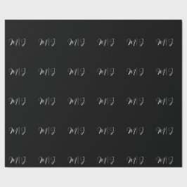 Presente Papel de Invólucro Preto Monograma Elegante