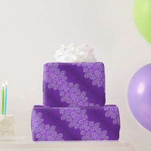Presente Papel de Invólucro Real de Casamento Roxo Damask
