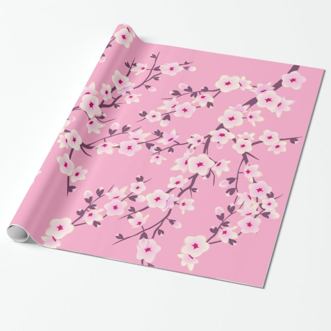 Presente Papel De Lavagem Cor-de-Rosa De Cereja Floral (Desenrolado)