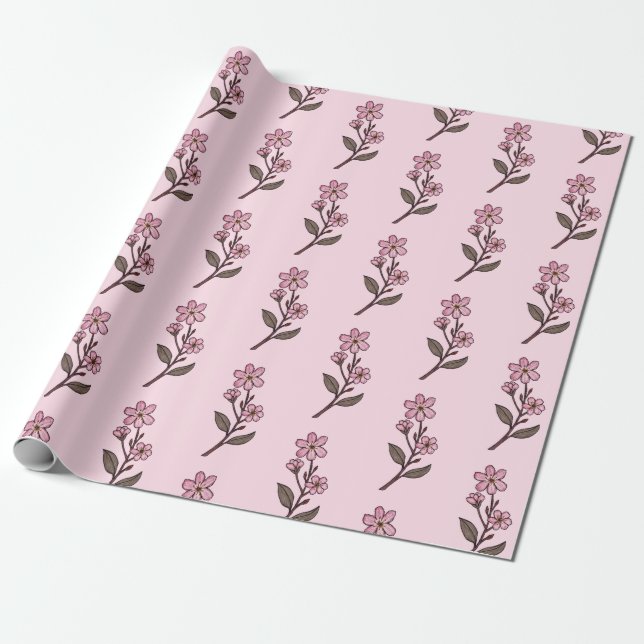 Presente Papel De Lavagem De Flores De Cereja - Padrão Rosa (Desenrolado)