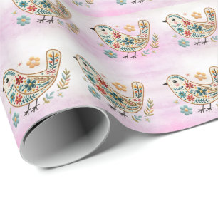 Presente Papel de mola, cor-de-rosa, de aves pequenas