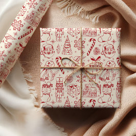 Presente Papel de mola de Natal de doodle vermelha