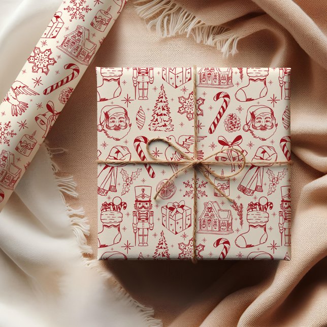 Presente Papel de mola de Natal de doodle vermelha (Criador carregado)
