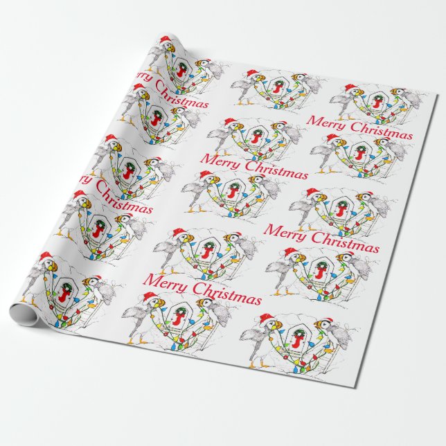 Presente Papel de Mola de Natal Puffin, Vida Selvagem Quimo (Desenrolado)