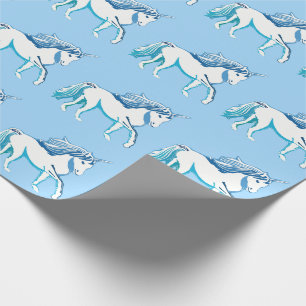 Presente Papel de Moldagem Azul Claro Padrão do Unicórnio