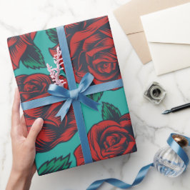 Presente Papel de moldagem azul com Rosas vermelhas