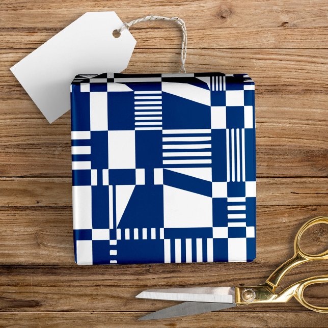 Presente Papel de moldagem azul e branco com verificação mo (Criador carregado)