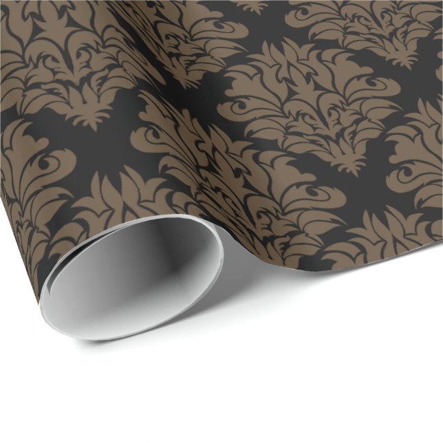 Presente Papel de moldagem castanho Damask-Gift (Ponta do rolo)