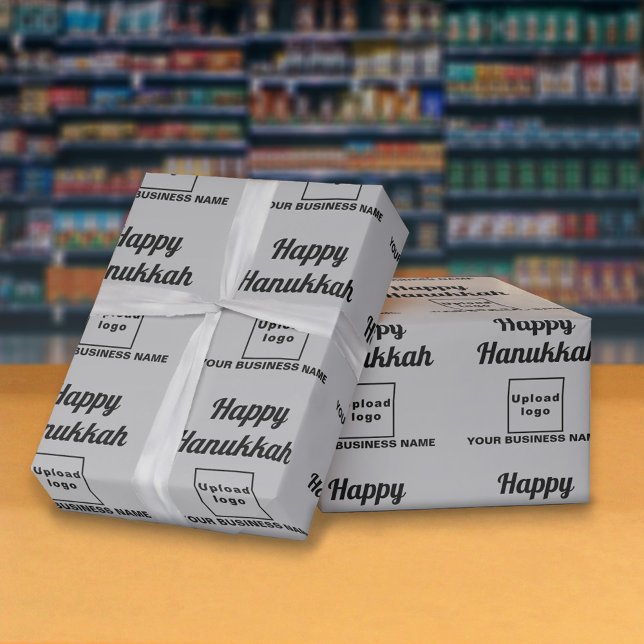 Presente Papel de moldagem de Cinzas do Hanukkah (Hanukkah greeting, business name and logo on gray wrapping paper)