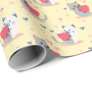 Presente Papel de moldagem de Gato Amarelo Pastel - Gatinho