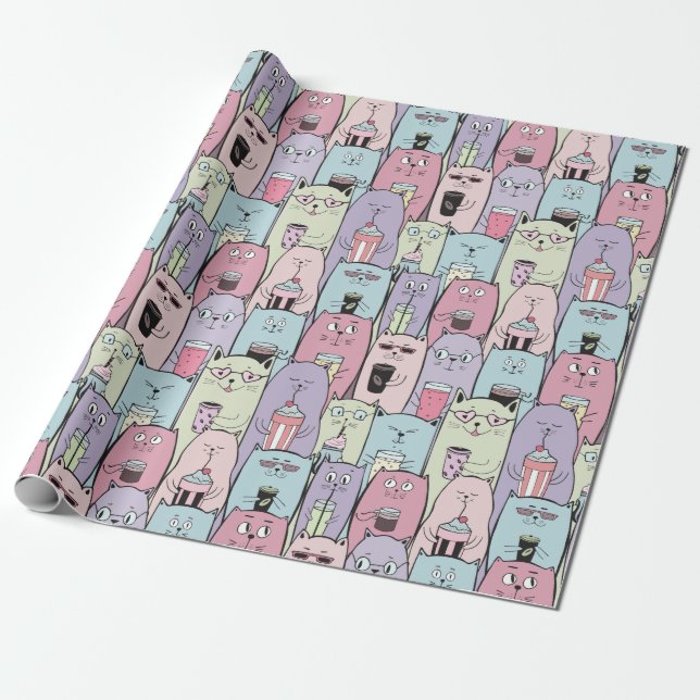 Presente Papel de moldagem de gatos adoráveis (Desenrolado)