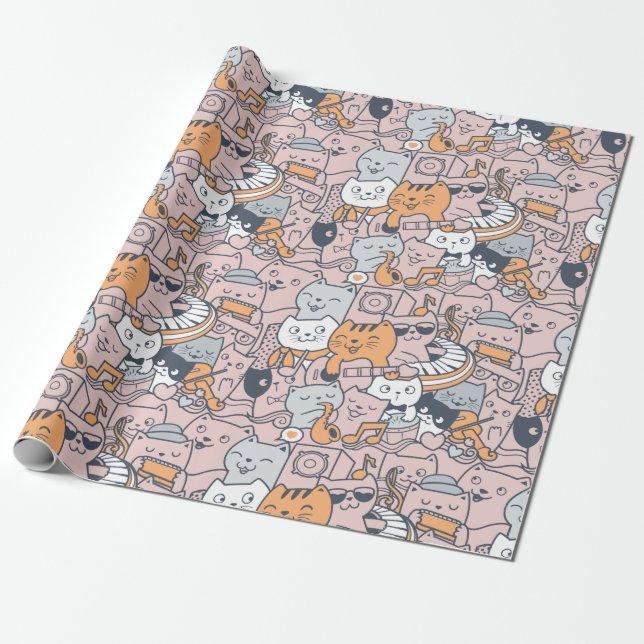 Presente Papel de moldagem de gatos adoráveis (Desenrolado)