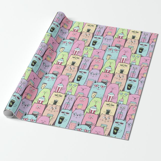Presente Papel de moldagem de gatos adoráveis (Desenrolado)