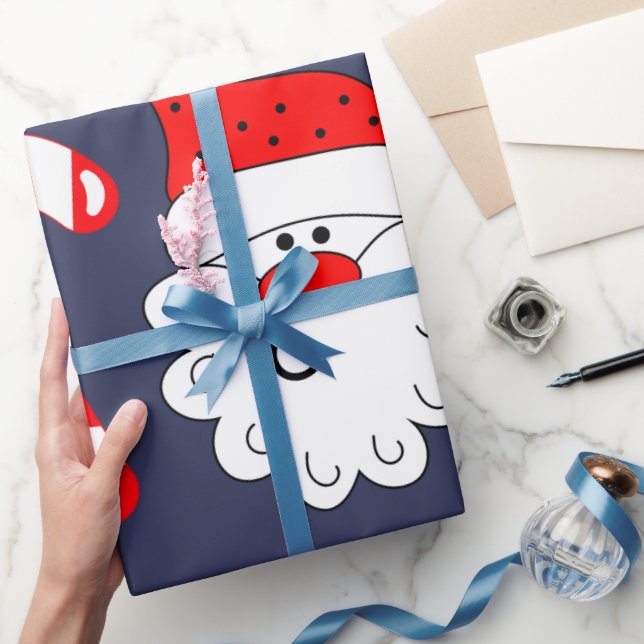 Presente Papel de moldagem de Natal Azul com Papais noeis (Presentear)