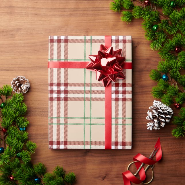 Presente Papel de moldagem de Natal bege, vermelho e verde (Presente de Natal)