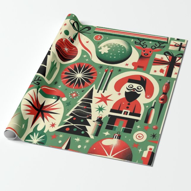 Presente Papel de moldagem de Natal Cheer Retro Holiday (Desenrolado)