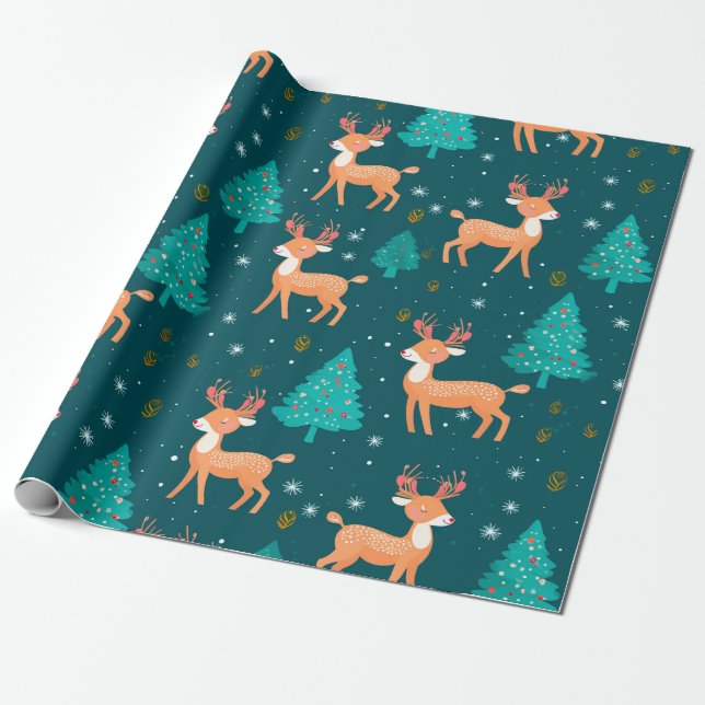 Presente Papel de moldagem de Natal com Reindeer (Desenrolado)