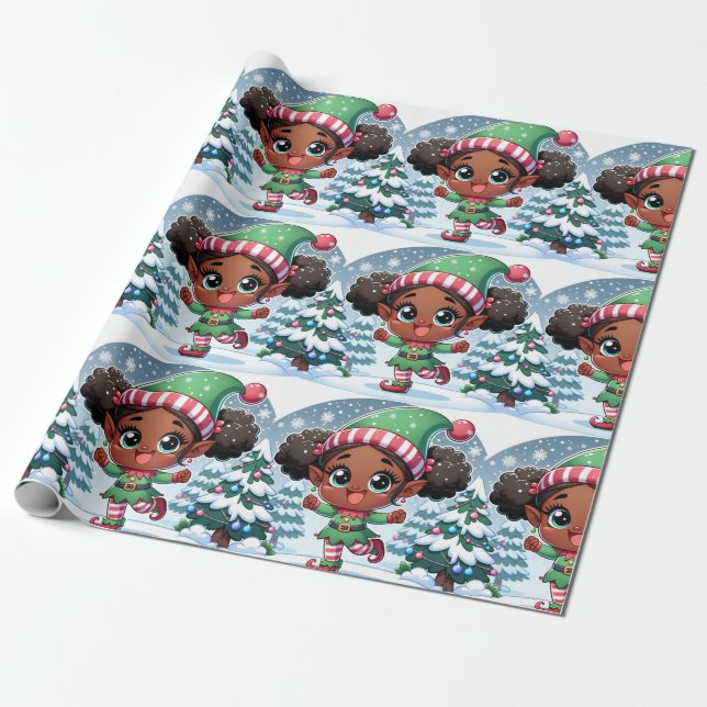 Presente Papel de moldagem de natal de Black Girl - Elf de  (Desenrolado)