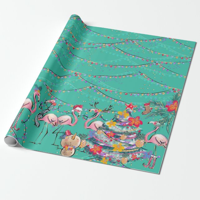 Presente Papel de moldagem de Natal de Férias Tropicais (Desenrolado)